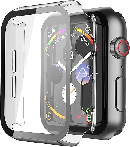Misxi - Juego de 2 fundas rígidas de policarbonato con protector de pantalla de vidrio templado para Apple Watch Series 456SE de 44 mm, ultrafina,