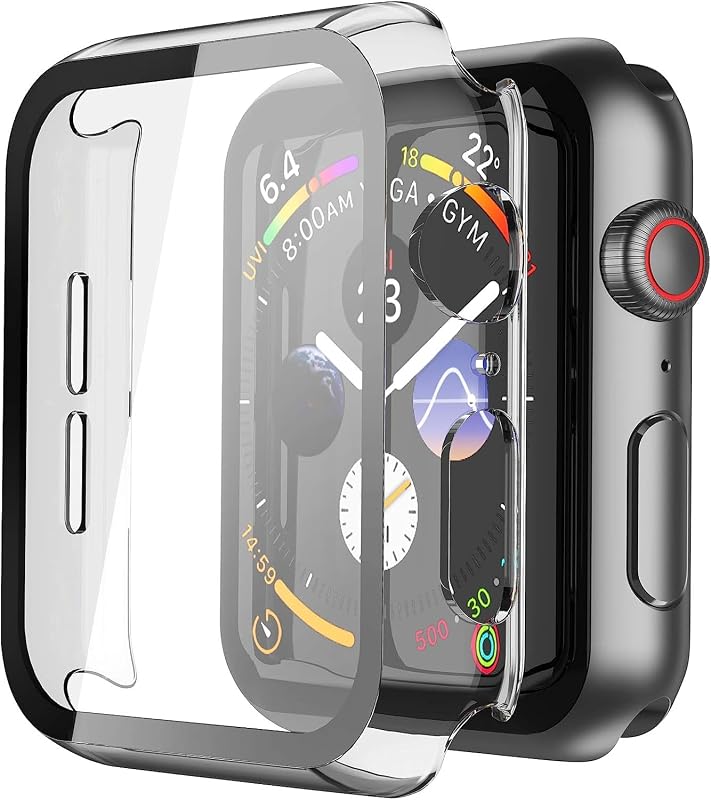 Misxi Paquete de 2 estuches rígidos para PC con protector de pantalla de vidrio templado compatible con Apple Watch SE 3 (2025) SE 2 SE Series 6 Series 5 Series 4 44 mm, cubierta protectora general resistente a los arañazos para iWatch, transparente | Paquete de 2 fundas con vidrio templado para SE3/SE2/SE/Series6/5/4, protección táctil sensible resistente a los arañazos, transparente