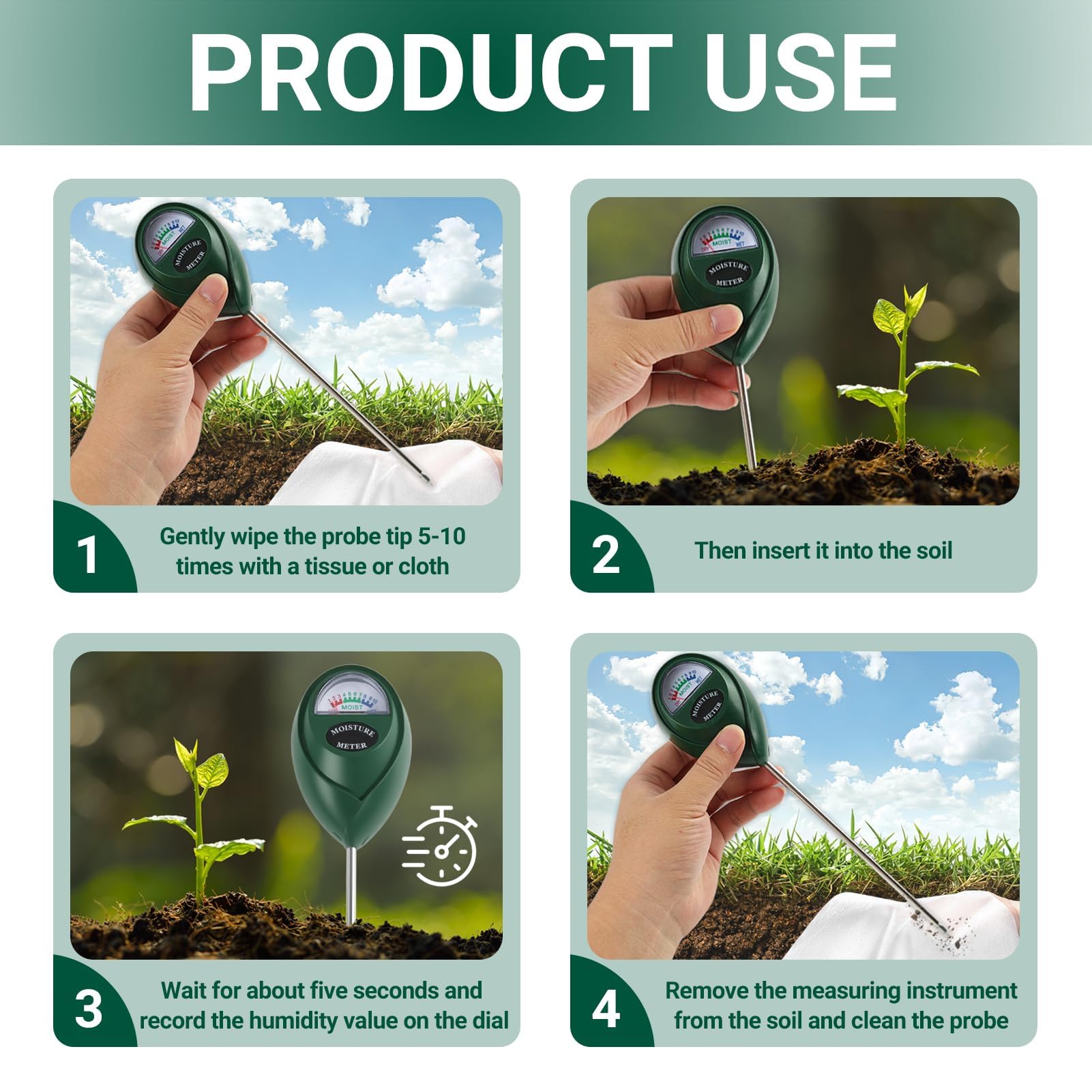 medidor Humedad Plantas, Higrometro de Suelo para Interior y Exterior, Monitor de Riego con Esfera Grande y Precisa, No Requiere Baterías, Cuida Tus Flores y Jardín con Eficiencia Gadget
