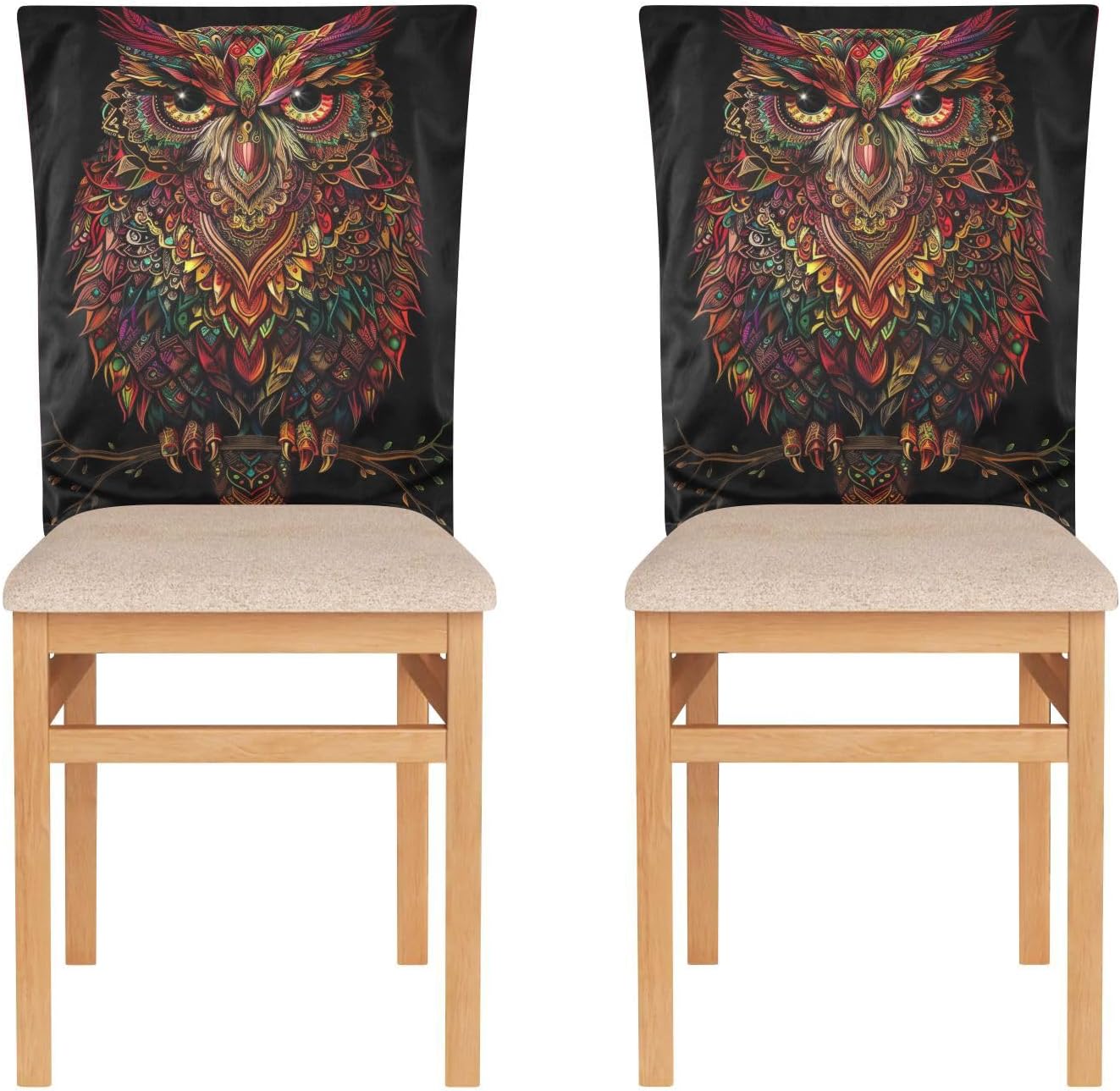 ALAZA Boho Ethnic Owl Chair Back Cover Set of 6, Washable Reusable Removable Chair Slipcovers Decorative Chair Cover for Home Kitchen Wedding Party