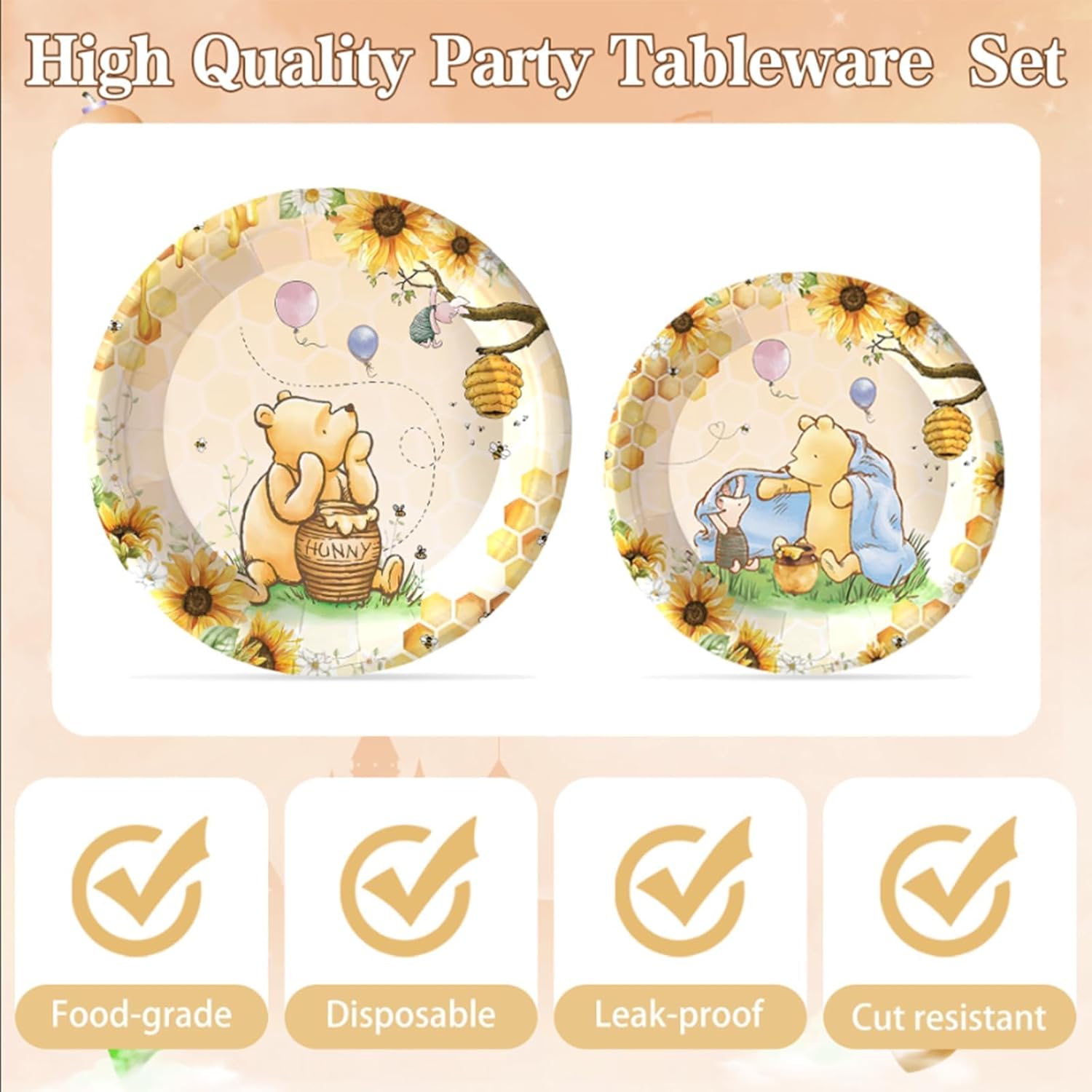 WISSLERMER 140pcs Classic Bear Baby Shower Decorations Baby Shower Party Tableware with Plates, Napkin, Forks, Cups for Birthday Party Supplies Set Serves 20 Guests (Yellow)