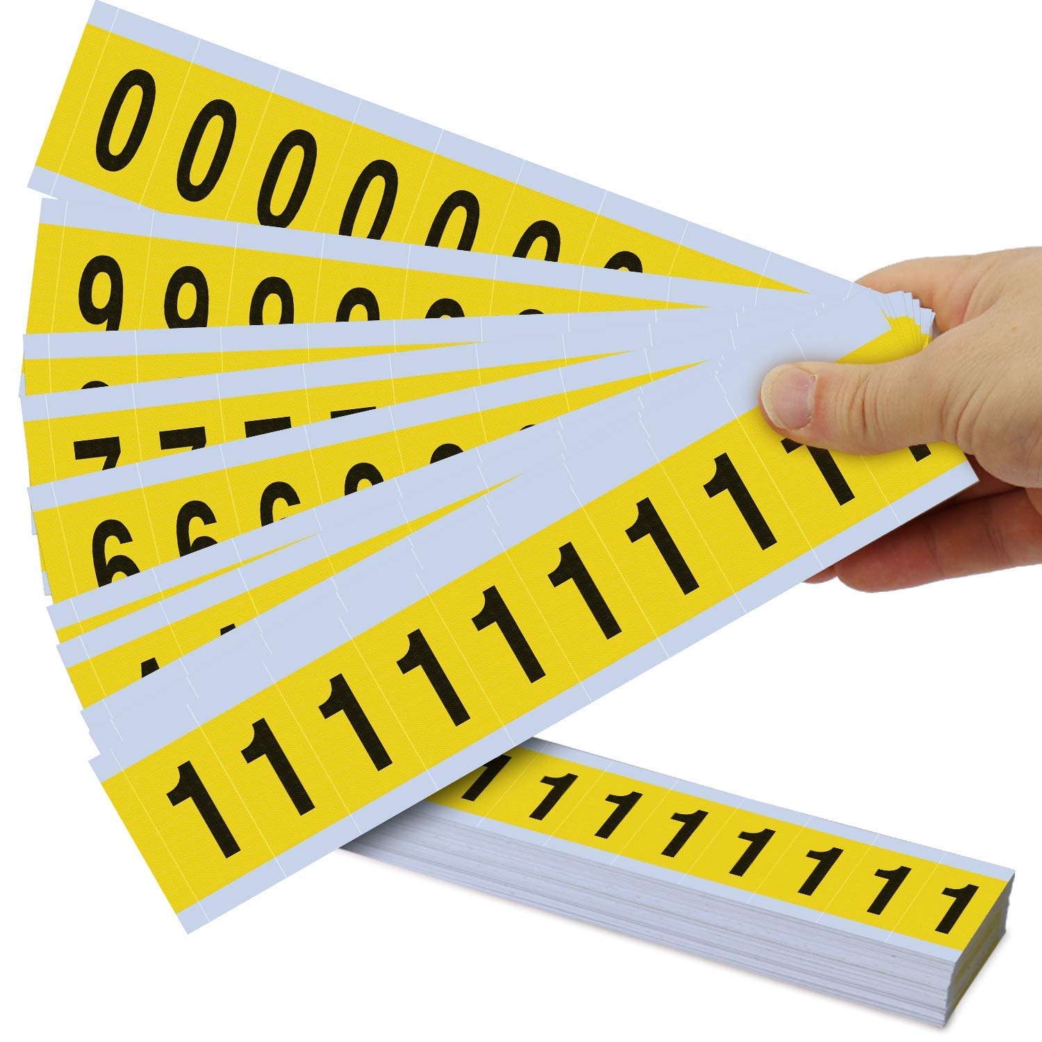 SmartSign Number 0-9 Stickers Vinyl Cloth Adhesive Numbers | 250 Labels Set, 1.5" x 0.875" Black on Yellow, Made in USA
