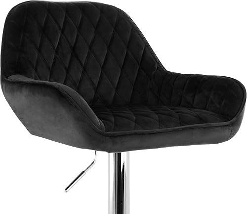 Miniatura 7 de Elama Taburetes de bar de terciopelo ajustables de 2 piezas en negro con base cromada, (ELM-221E)