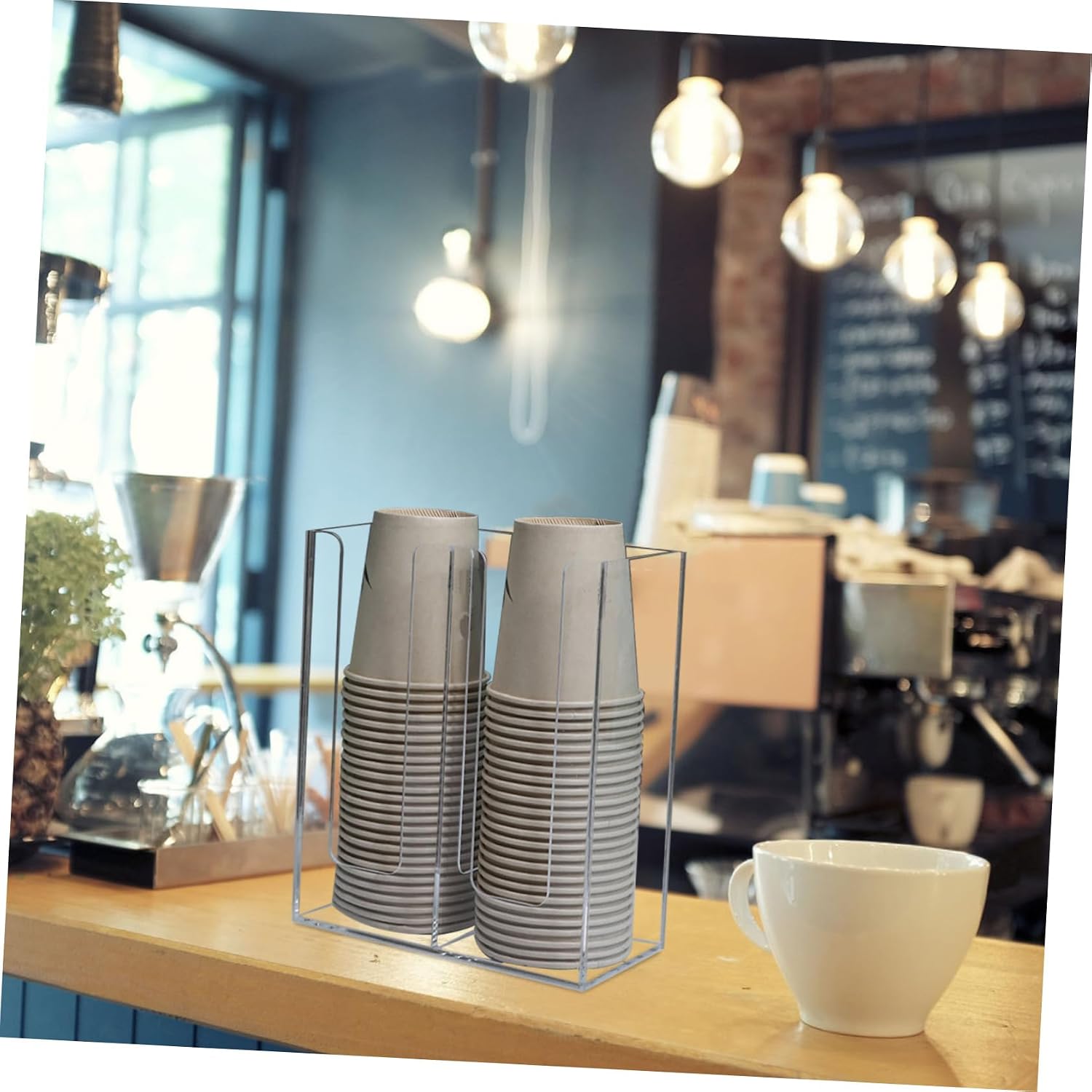 PRETYZOOM Paper Cup Dispenser Rack Transparent Coffee Cup Holder Organizer for Countertop for Kitchen Office Cafeteria Gym and Home Use Stylish and Practical Storage