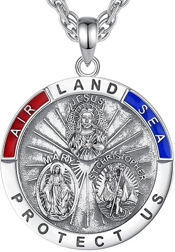 CELESTIA St Christopher St Benedict Medal Saint Michael Archangel Miraculous Medal Jesus Cross Crucifix Necklace Sterling Silver Jewellery for Women/Men Stainless Steel Chain