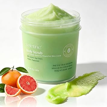 Salt Body Scrub with Turmeric Vitamin C Niacinamide, Gentle Exfoliating Scrub for Body, Face, Hands & Feet, Moisturizing for Women Men, 8.8oz/250gYellow Green