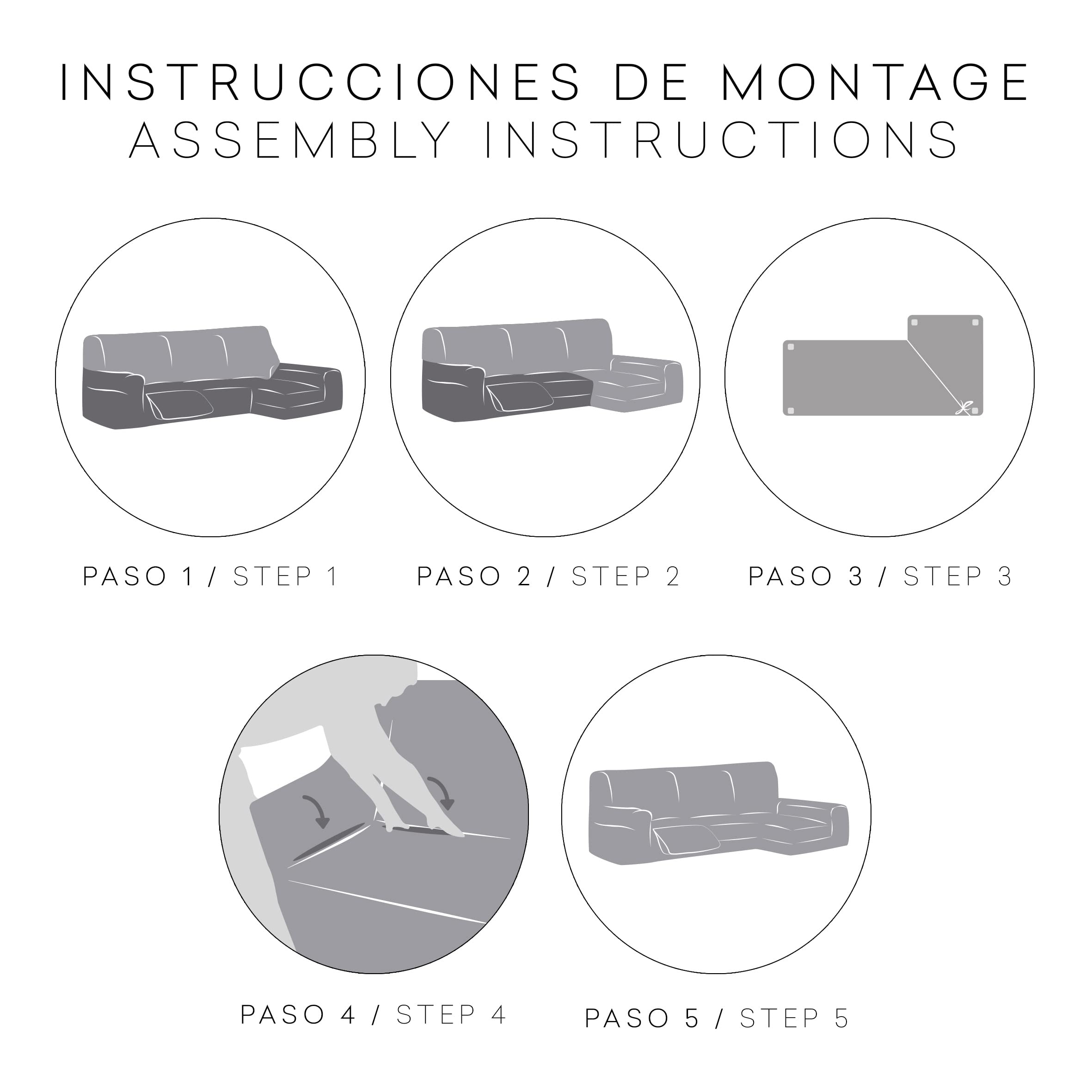 Milica Funda para Chaise Longue Relax con Asientos Extraíbles | Tejido Bután Superelástico | Brazo Largo Derecho |Protector de Sofá Lavable y Fácil de Colocar| Color Gris Oscuro