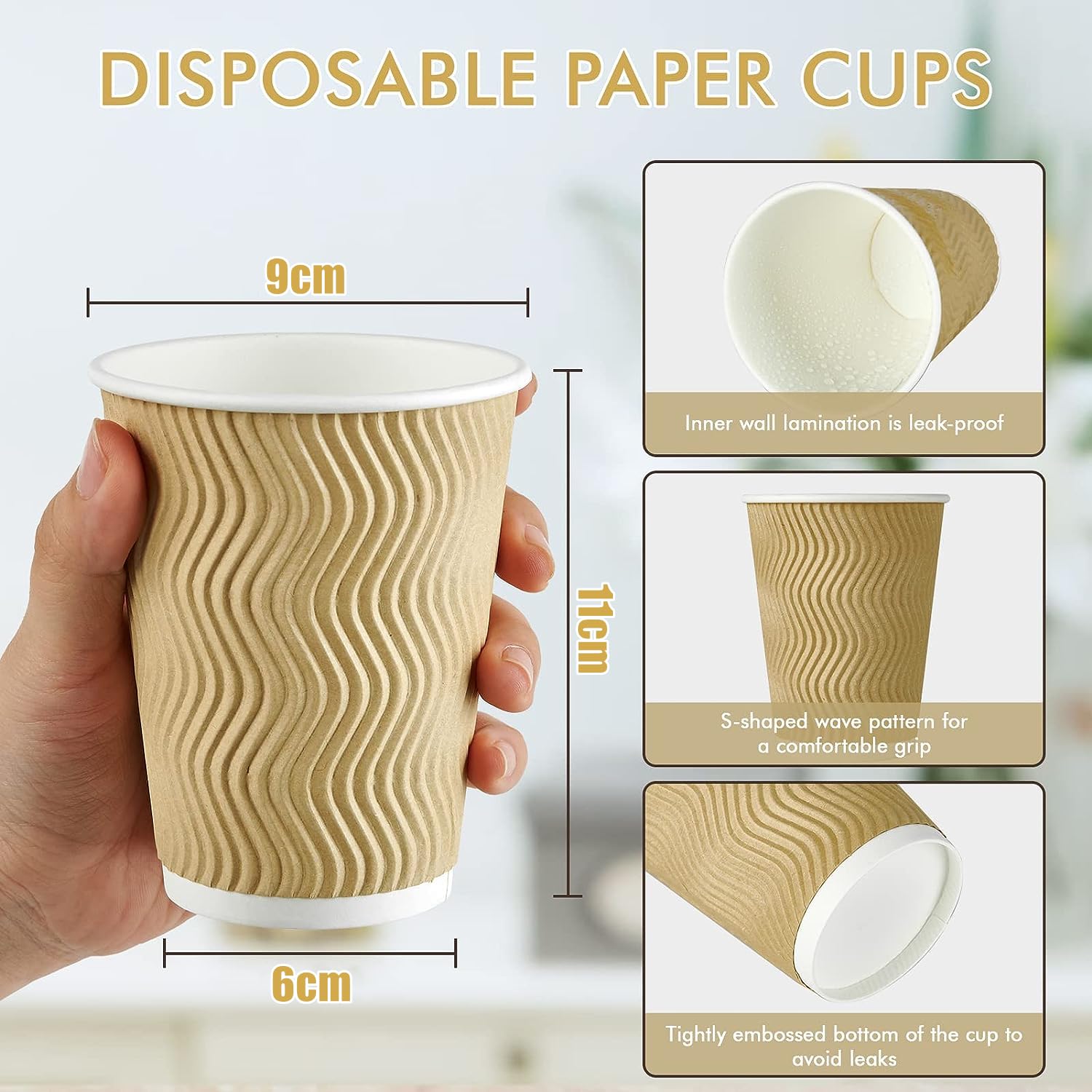 LATERN 50 Stück Kaffeetassen aus Kraftpapier, 360ml 3-Lagige Isolierte Wellenwandbecher Recycelbare Einwegbecher zum Mitnehmen für Kaffee Tee und Andere Heiße und Kalte Getränke
