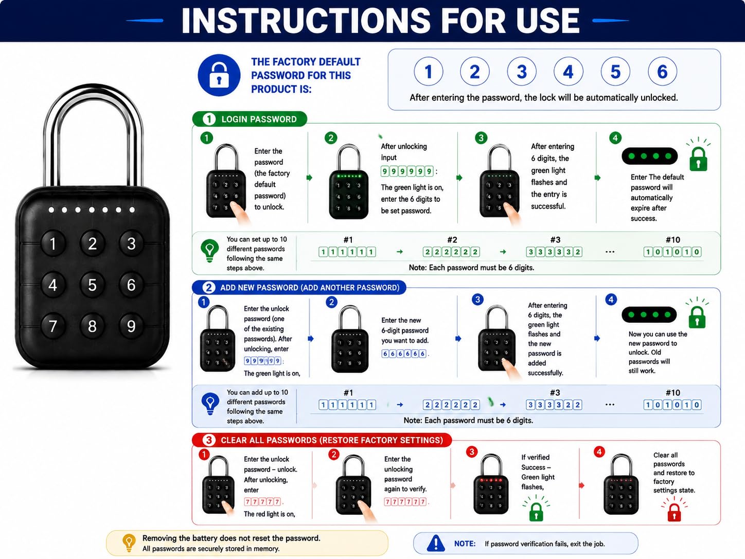 6 Digit Password Locker Lock Aluminum Alloy Code Digital Padlock, Push Button Safe Security Padlock, Combination Padlock for Gym and School Lockers(Black) — Amazon image 8