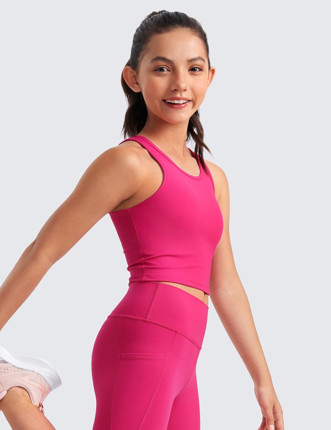 CRZ YOGA Girls Butterluxe Double Lined U Neck Crop Tank Tops - Dance Yoga Athletic Casual Racerback Tight Kids Teen - Image 4