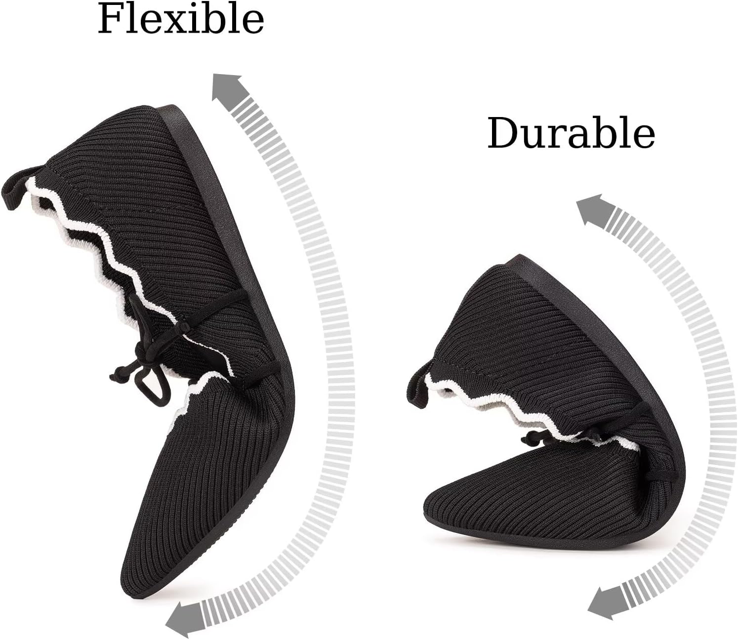 BEJINASH Women's Knitted Flats Pointed Toe Slip On Womens Shoes with Ruffled Vamp Elastic Rope Design for Casual Daily Ballets Shoes