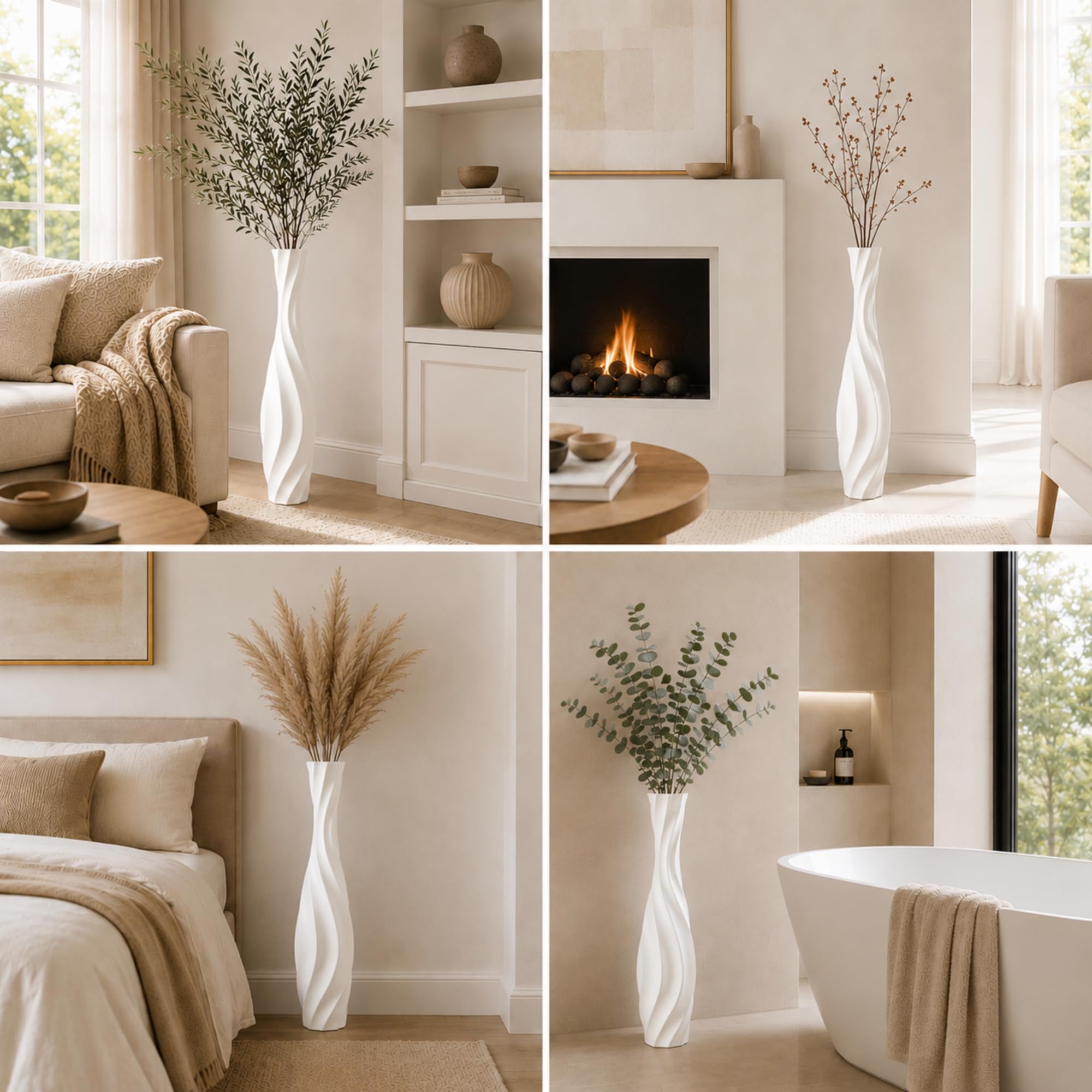 Leewadee Grande Vaso da Terra 65 cm Poliresina per Pampas & Fiori Secchi | Vaso deco per il soggiorno: impermeabile per fiori freschi, ideale per Pampas & rami, effetto ceramica ma più resistente