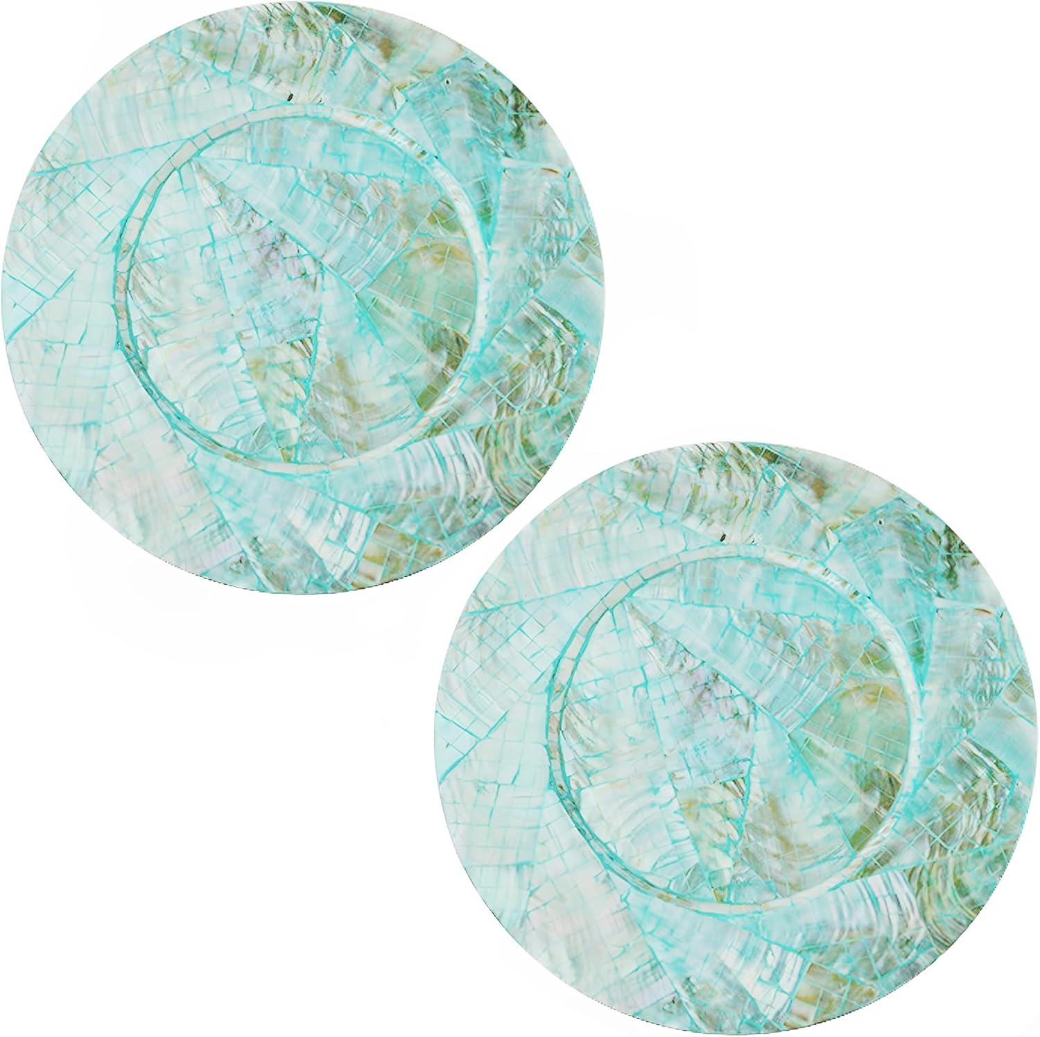 i-lan 13Inch 2 Pack Mother Of Pearl Decorative Plates for Display, Sea Shell Inlay Wood Charger Plates for Dining, Party, Modern and Rustic Decoration Placemats for Dinner Plates,Champagne Gold