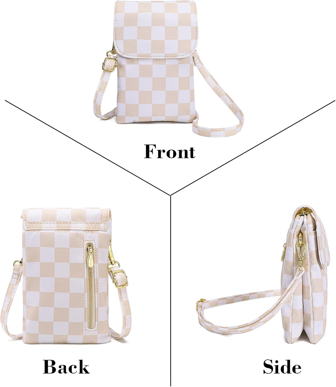 Small Crossbody Bag for Women Nylon Cell Phone Purse with Adjustable Strap Checkered Cross body Purses - Image 7
