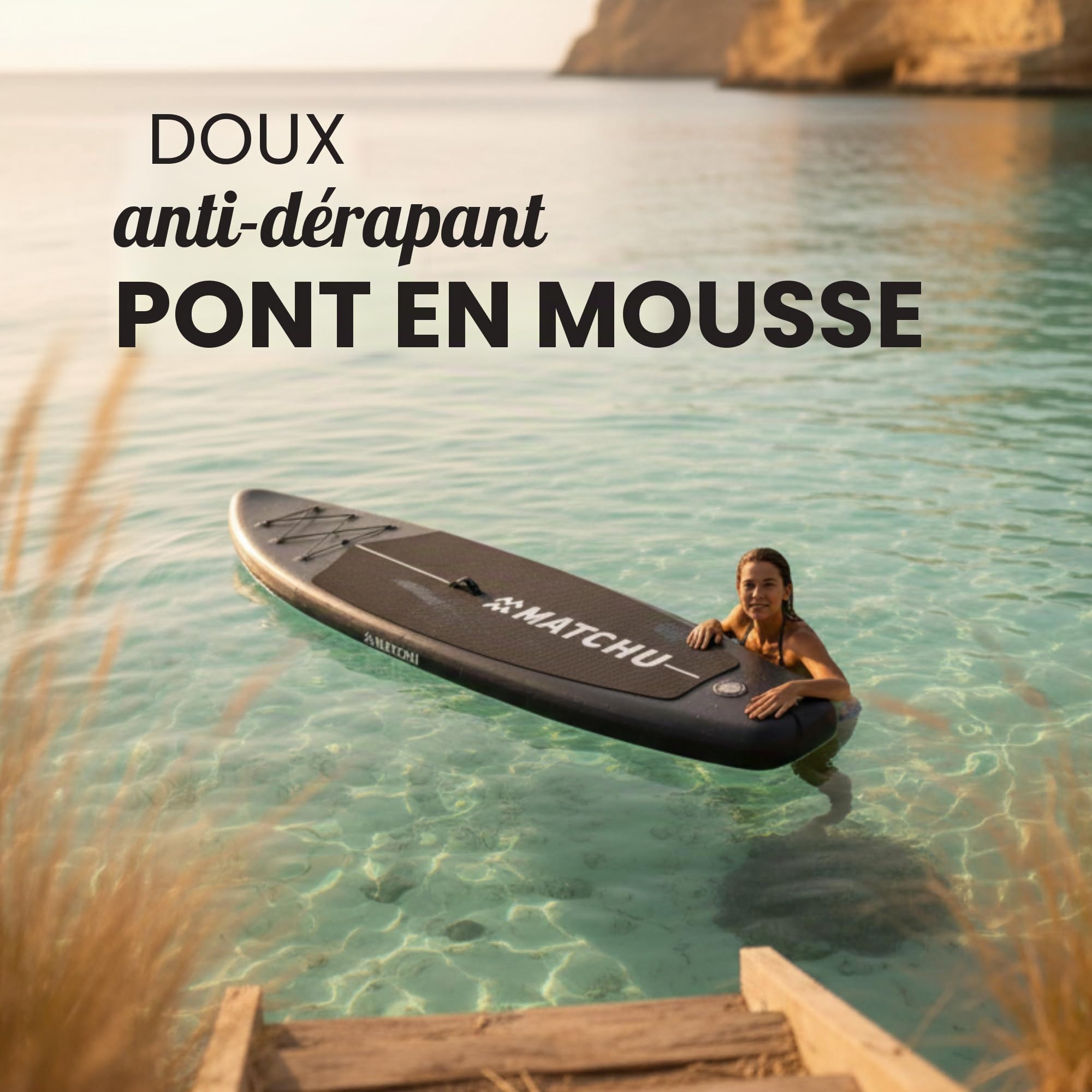 MATCHU - Paddle Gonflable – Stand Up Paddle - Ensemble Complet - T/M 150 KG Chargeable - 320x81x15 CM - Antidérapant - Plate-Forme Souple