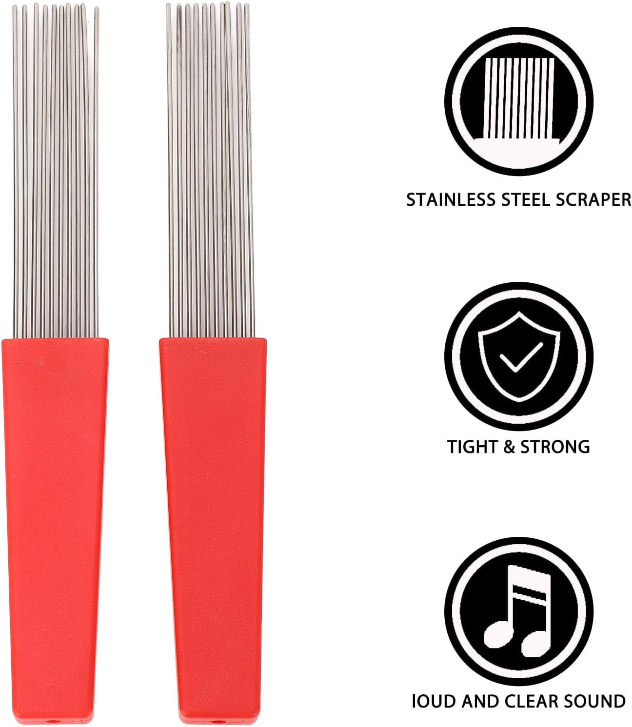 2PCS Guiro Scraper Brush, Stainless Steel Latin Percussion Comb Scraper Brush, Clear and Authentic Sound Quality, for Bands, Performances