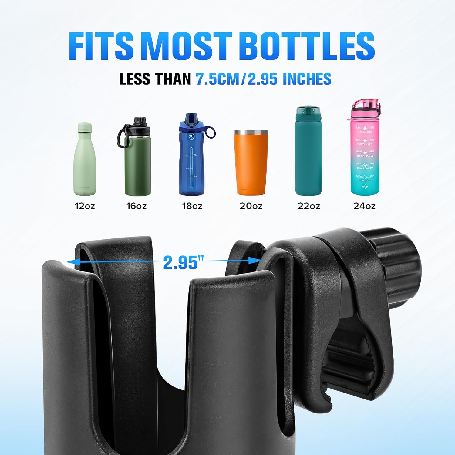 Universal Stroller Cup Holder, 360° Rotation Large Caliber Adjustable Cup Holder for Walker, Wheelchair, Bike, Scooter, Fits Most Cup, Black - Image 3