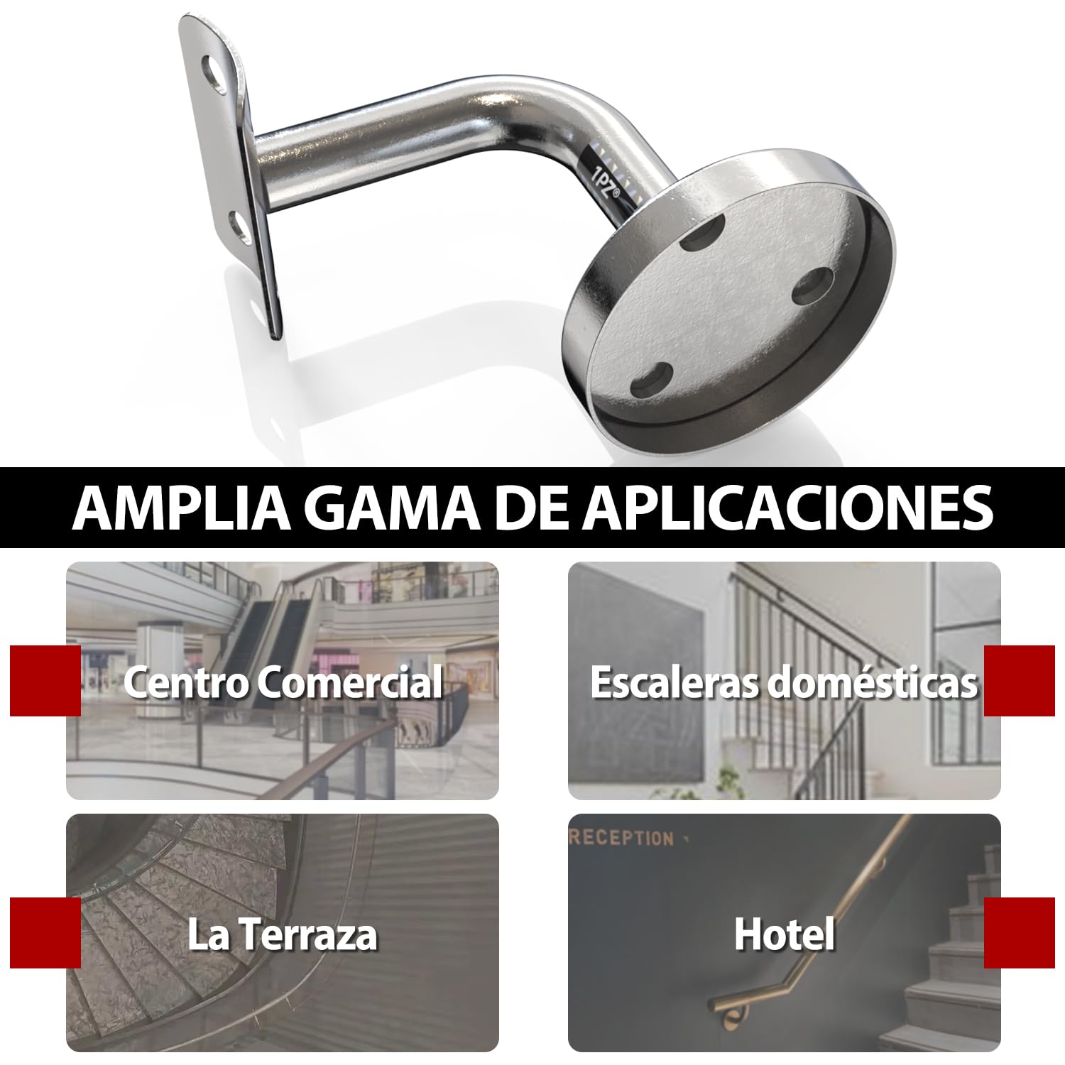 1PZ ES6-WE7 8 Piezas Soporte pasamanos Fijación de barandilla Acero inoxidable Duradero Adecuado para Jardín Balcón Biblioteca Interior Exterior Escalera Pasamanos de forma redonda u ovalada.（plata）
