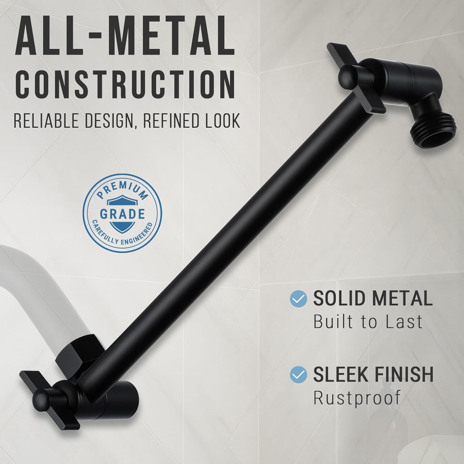 G-Promise Solid Metal Shower Arm Diverter for Hand Held Showerhead and Fixed Spray Head, G 1/2 3-Way Bathroom Universal Diverter System Replacement Part, 9 Inch Adjustable Shower Head Extension Arm