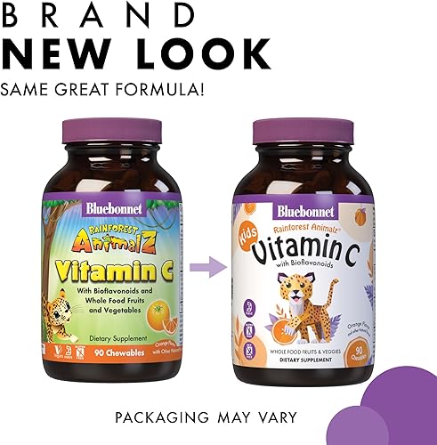 Miniatura 3 de Bluebonnet Nutrition Rainforest Animalz - Tabletas masticables de vitamina C con forma de animal, 250 mg de vitamina C, sin soja, sin gluten,