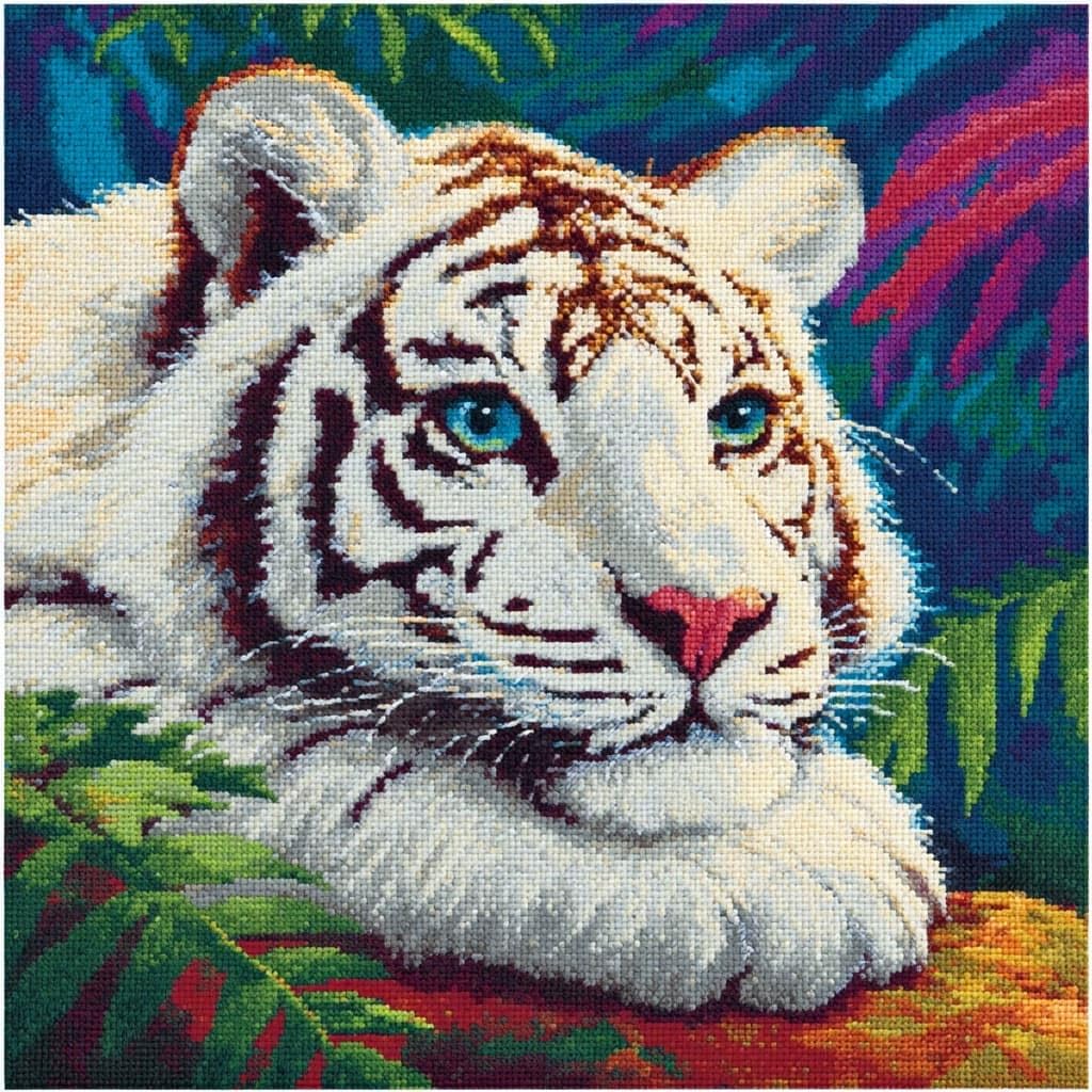 Henypt Latch Hook Kits Pillow White Tiger
