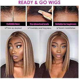 Qangelabeauty 4/27 Ombre Highlight Bob Wig Human Hair 8 inch straight 427 bob wig 13x4 Highlight HD Lace Frontal Bob Wig Human Hair 180% Density Pre Plucked Ombre Short Bob Wigs for Black Women