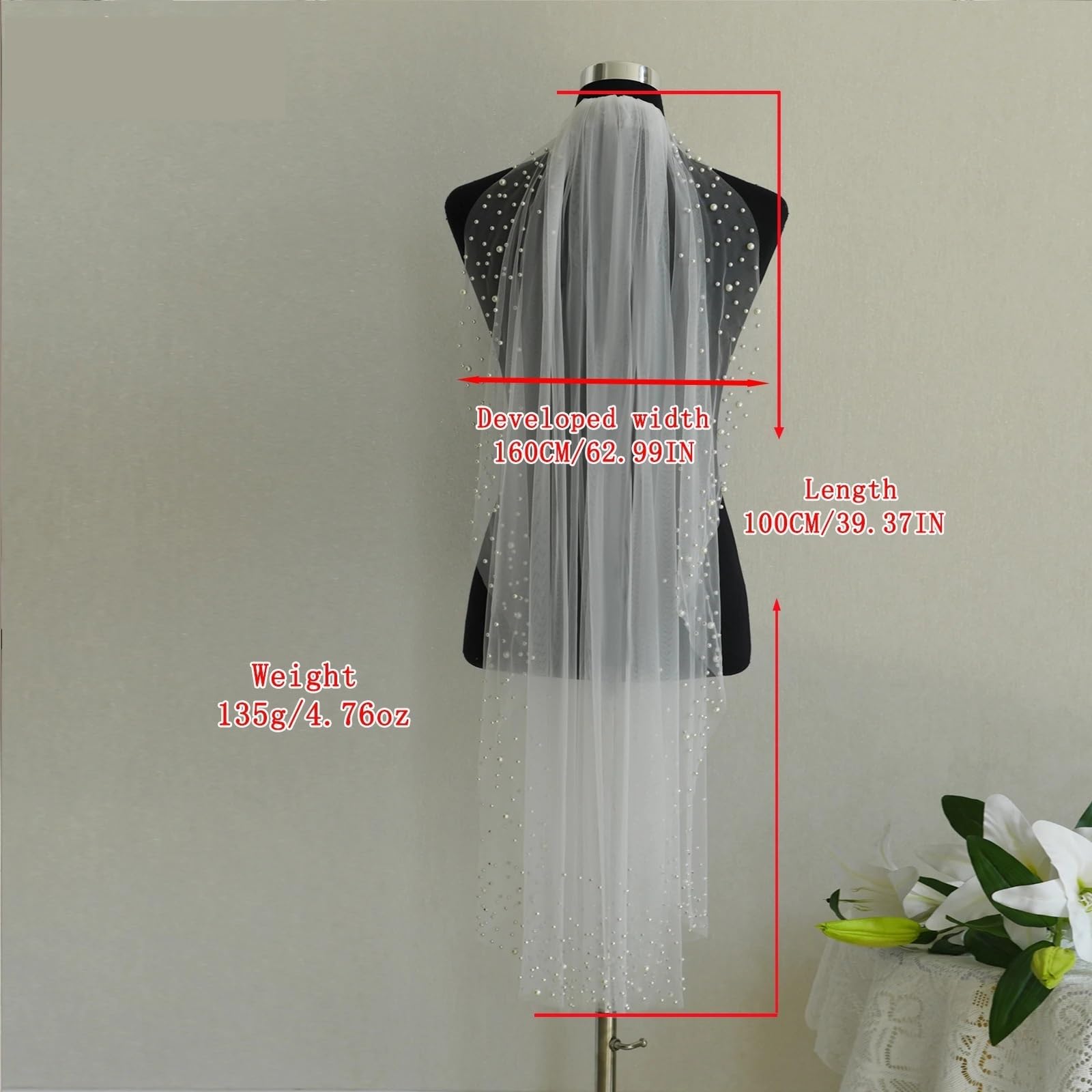 Schleier Braut Brautschleier mit Perlen, kurz, for Hochzeit, elegant, Weiß/Creme, mit Kamm