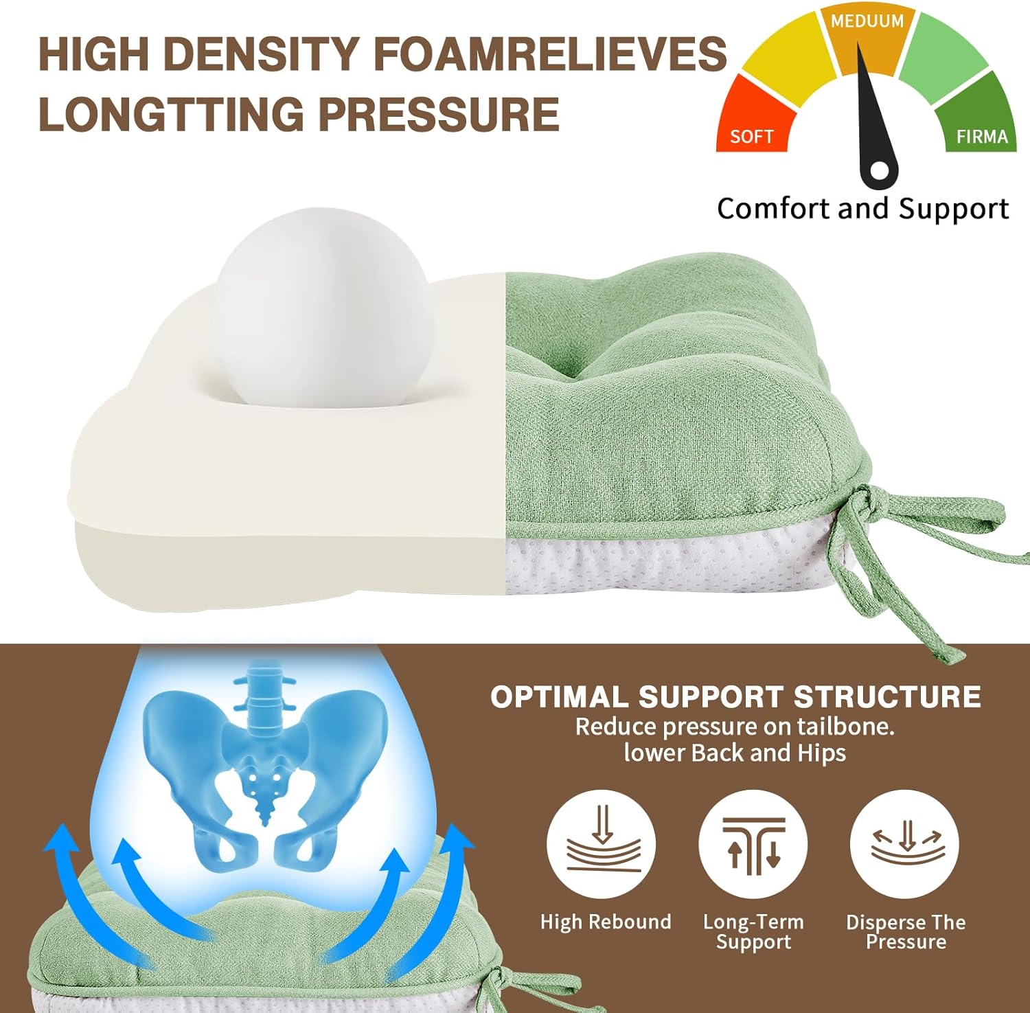 Betu Chair Cushions for Dining Chairs Set of 4,3.5" Thick Green Kitchen Chair Cushions Chair Pads with Ties,Non Slip Backing,Home Room Decor Seat Cushion,Bar,Patio Folding Chairs16"X16"X3.5"Sage Green - Image 4