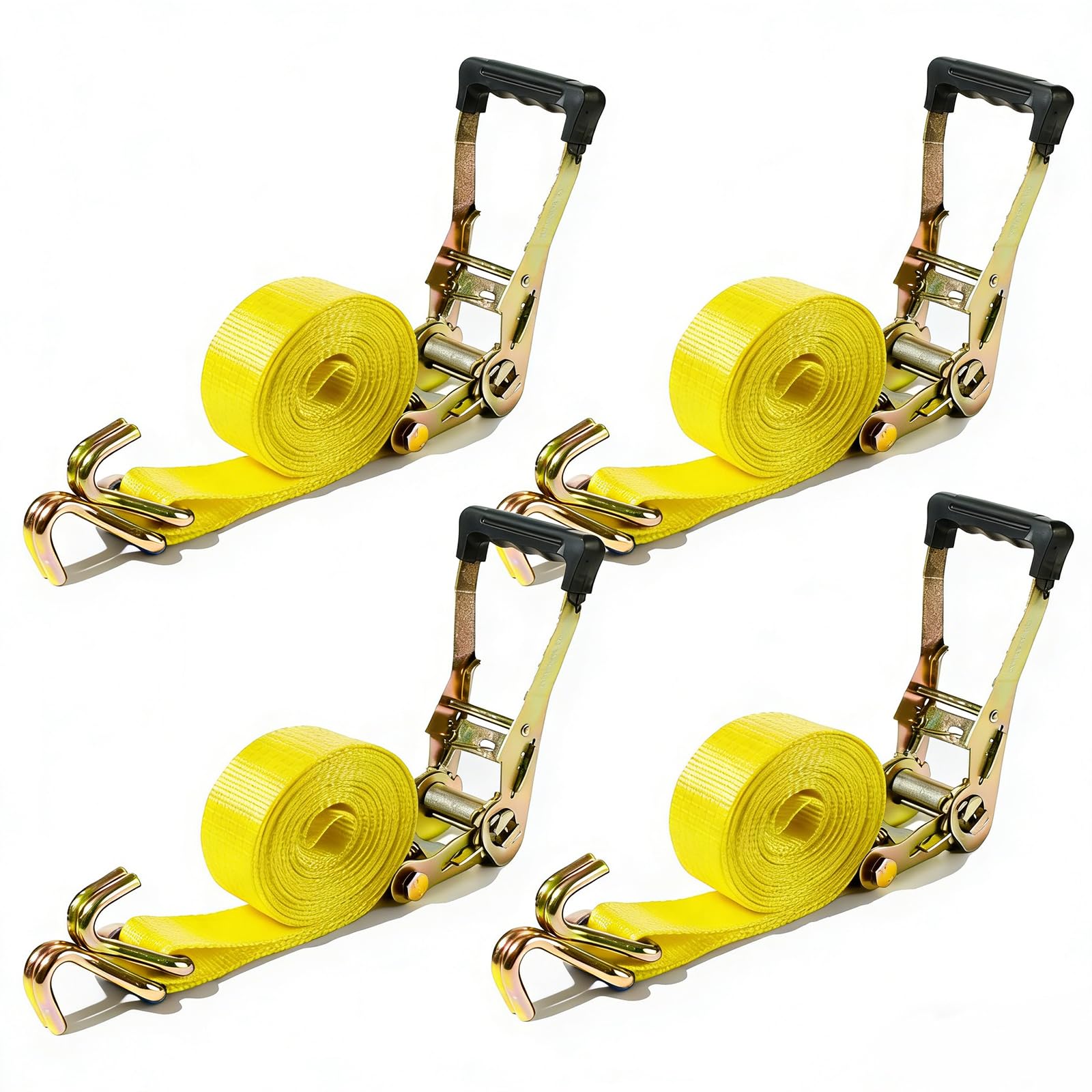 4 Stück 5,1 cm Ratschengurte strapazierfähig, 3991,6 kg Bruchfestigkeit, 6 m Spanngurte Ratsche mit Doppel-J-Haken, Cargo-Ratschengurte für LKW, Anhänger, Motorrad