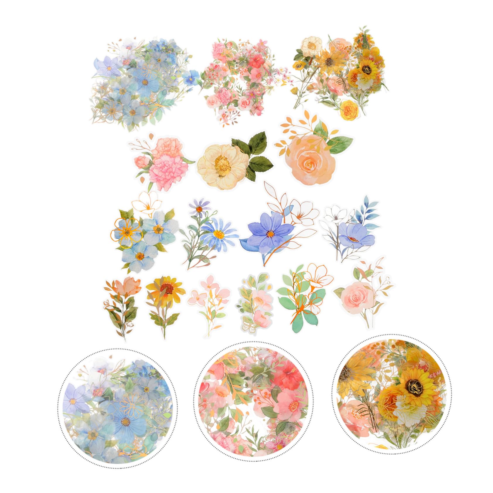 Housoutil 15 Set Adesivi Floreali Decorativi per Scrapbooking Adesivi Trasparenti Impermeabili per Progetti Fai da Te Stile Chic per Album
