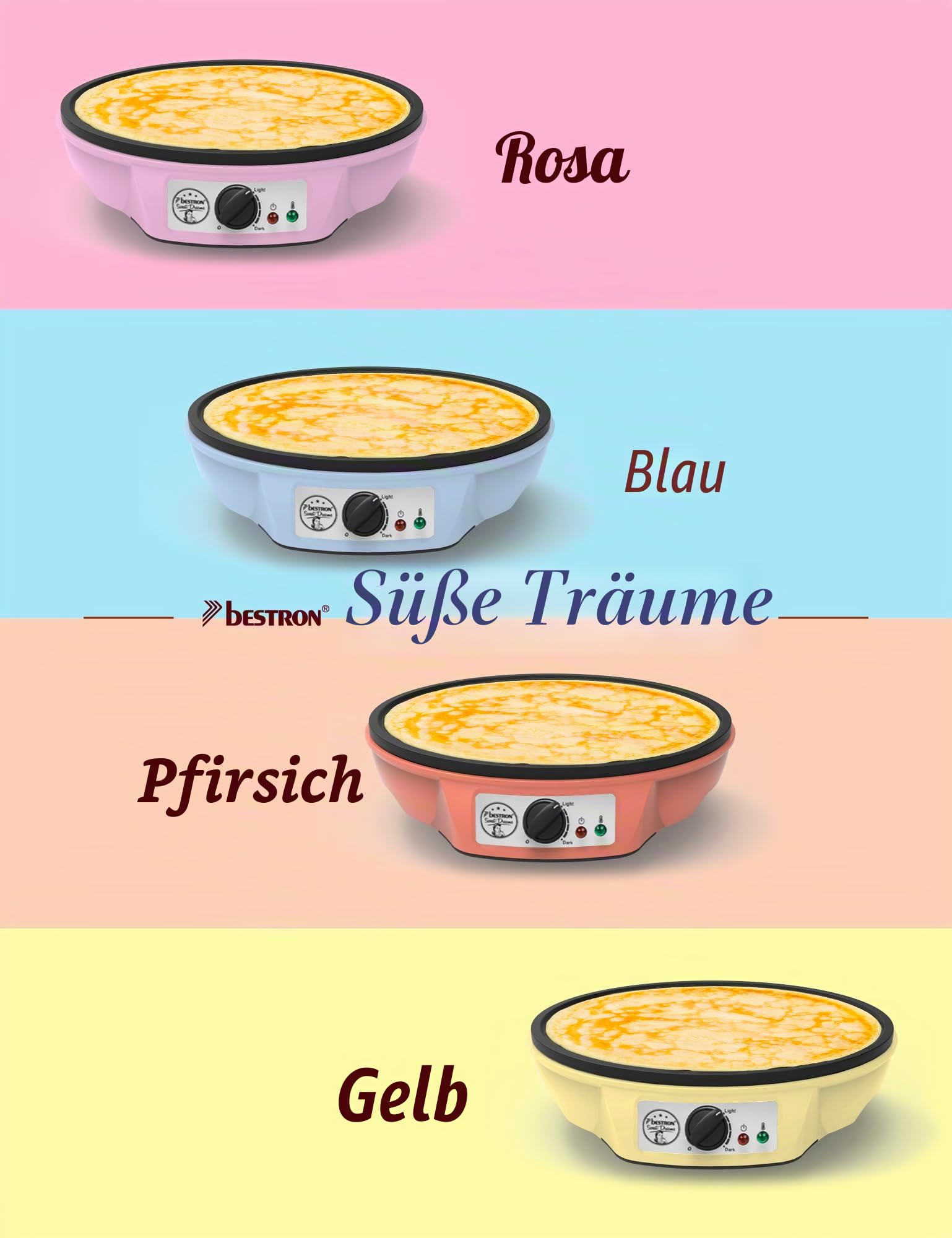 Bestron ASW602PBS Crêpes-Maschine, legierter Stahl, Rosa