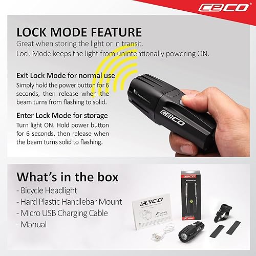 Miniatura 7 de CECO -Estados Unidos Luz de bicicleta recargable USB de 1.200 lúmenes - Resistente y duradera IP67 impermeable y resistente a los impactos FL-1 -