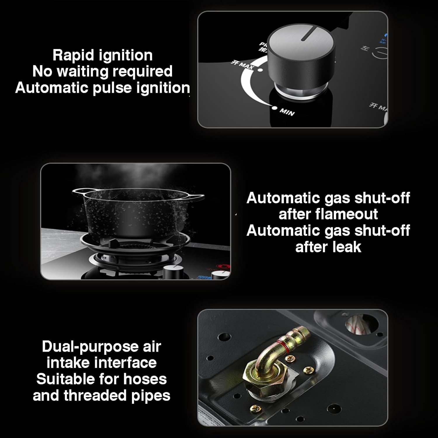 2 Burner Gas Stove,5.2KW 9-cavity High-Efficiency Countertop,Tempered Glass Auto-Ignition,With Flame Failure Protection and Timer,Tabletop/Built-in Dual-Use(LPG)
