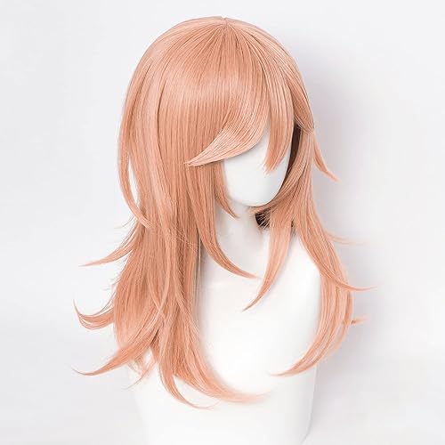 Miniatura 2 de Uniquebe - Peluca de cosplay naranja claro para mujeres y niñas, pelucas de anime Cos, pelo sintético largo y rizado con flequillo y gorra de peluca