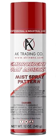 AK TRADING CO. Embroidery Spray Adhesive - Temporary Fabric Basting Spray and Fix, 12oz Can, Clear Mist Pattern 1