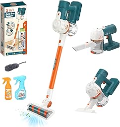 3-in-1 Kinderstaubsauger, Spielzeug Staubsauger mit Echter Saugleistung, für Kinder ab 3 Jahren Jungen und Mädchen, Haushaltsspielzeug für Realistisches Spielen