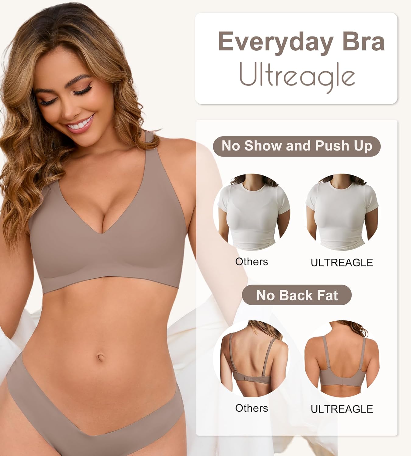 Wireless Bras for Women Bralettes - Womens Seamless Low Cut Deep V Bra No Underwire Padded Tshirt Bras - Image 4