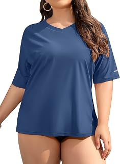 Attraco Womens Plus Size Swim Shirts Rash Guard Swimsuits Sun Protection UPF 50+