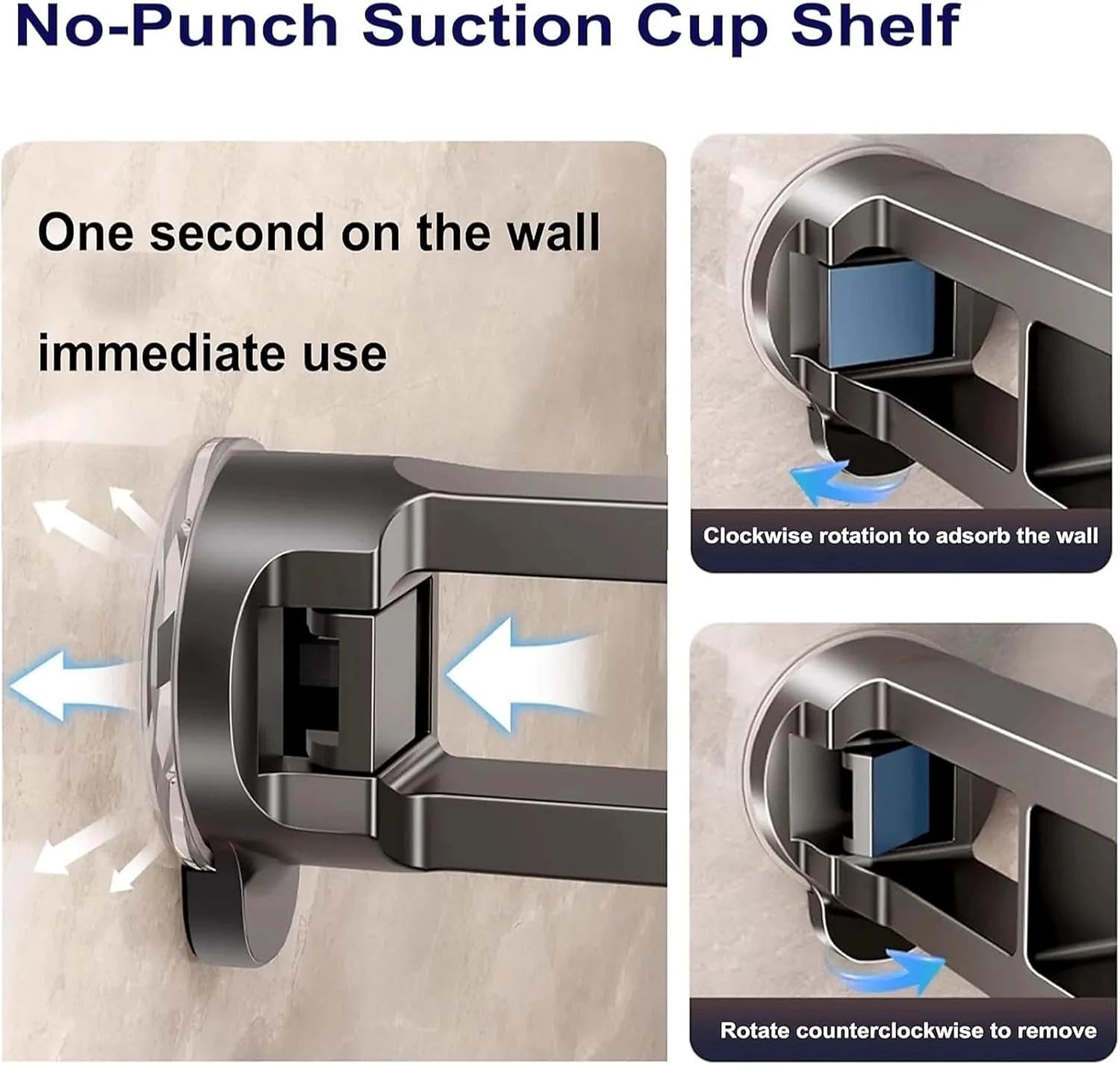 Concealed Suction Cup Shelf, No Drilling, Heavy Duty Wall-Mounted Organizer for Bathroom and Kitchen Storage(30cm)