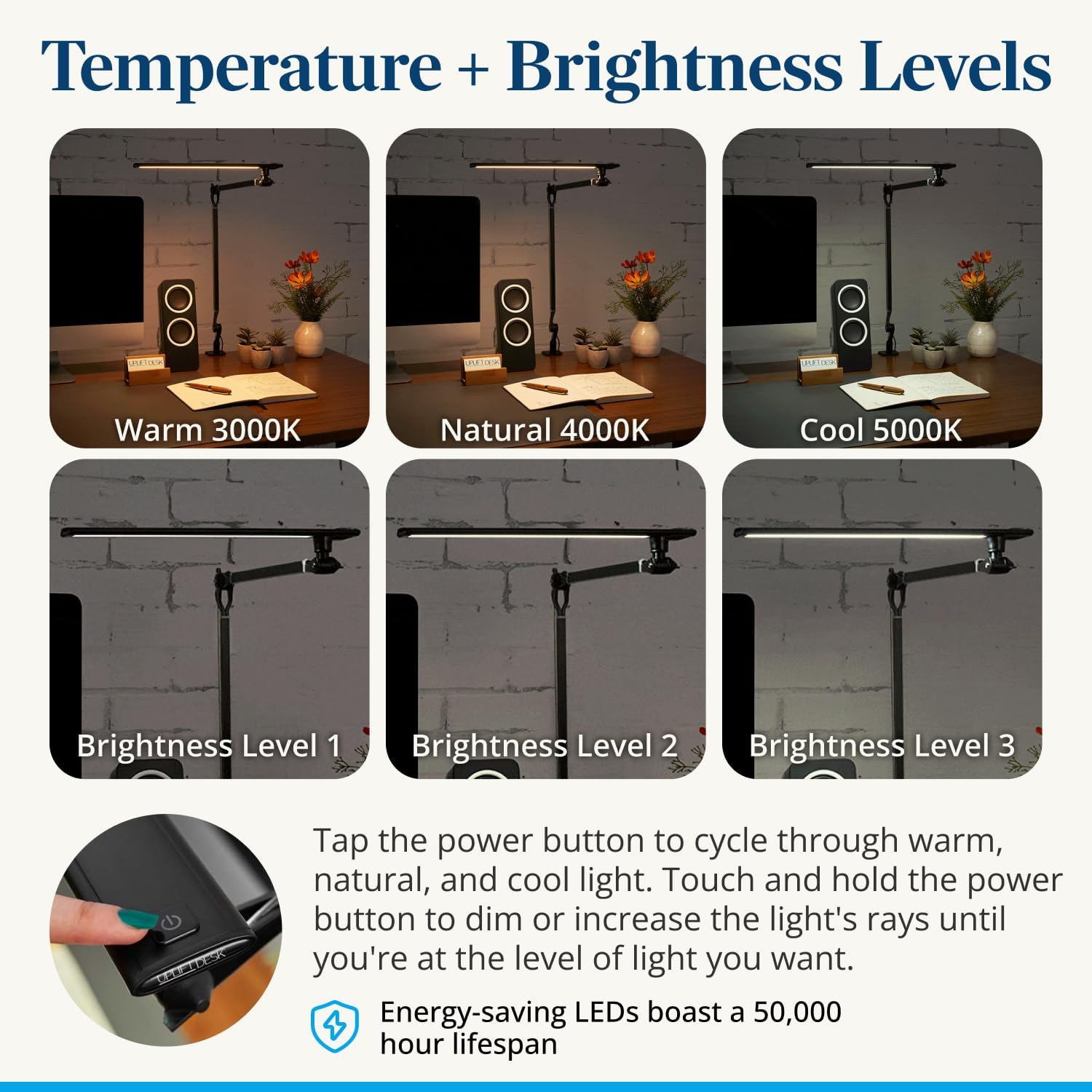 UPLIFT DESK E7 LED Desk Lamp with Clamp - Adjustable 3 Color Modes, Dimmable Black Architect Light for Standing Desk, Home Office, Dual Monitor Computer Work