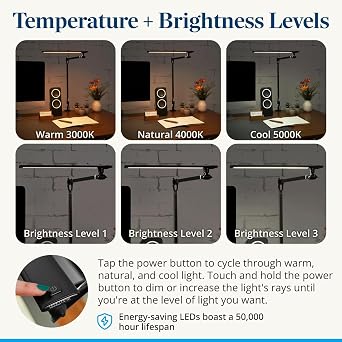 UPLIFTDESK E7 LED Desk Lamp with Clamp - 3 Color Mode Architect Desk Lamp