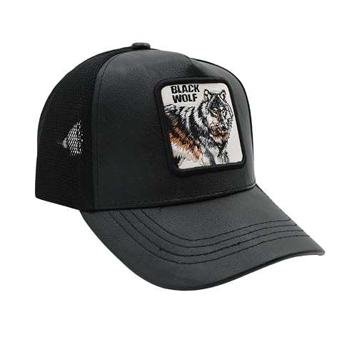 kill off Leather Baseball Cap Panther Patch Cap Trucker for Men Snapback Mesh Animal Patch Hat Men's Black Djustable Baseball Hat Streetwear Fashion Hat (in, Alpha, Free Size, Black 05)