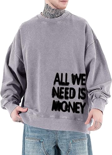 Weetiotio Mens Graphic Sweatshirt Streetwear Baggy Crewneck Hoodie Y2k Grunge Hi