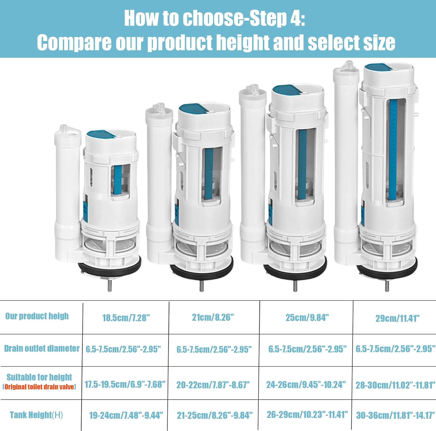 Toilet Flush Valves Replacement Valve Assembly for Drainage Hole 2.56"-2.95" for One Piece Dual Flush Drain Valve Repair, 25cm Height