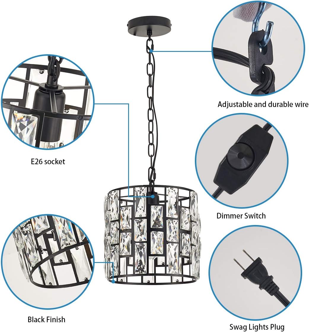 Exсluѕіvе Dіѕсоunt 90% Prісе YLONG-ZS Hanging Lamps Crystal White Swag Lamp Rustic Pendant Light Plug in 16.4 FT Cord Hanging Pendant Light Cage in-Line On/Off Dimmer Switch for Kitchen Island, Dining Room,Black Finish 🔥 Hоt Dеаlѕ YLONG-ZS Hanging Lamps Crystal White Swag Lamp Rustic Pendant Light Plug in 16.4 FT Cord Hanging Pendant Light Cage in-Line On/Off Dimmer Switch for Kitchen Island, Dining Room,Black Finish