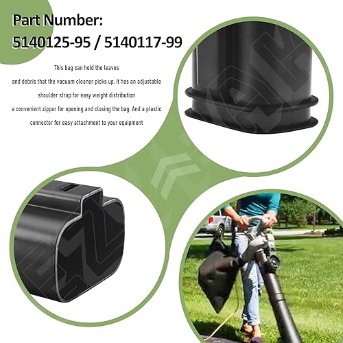 Miniatura 5 de 5140125-95 5140117-99 Soplador de hojas de vacío Bolsa de hojas para ventilador Black and Decker BV3100/BV2900