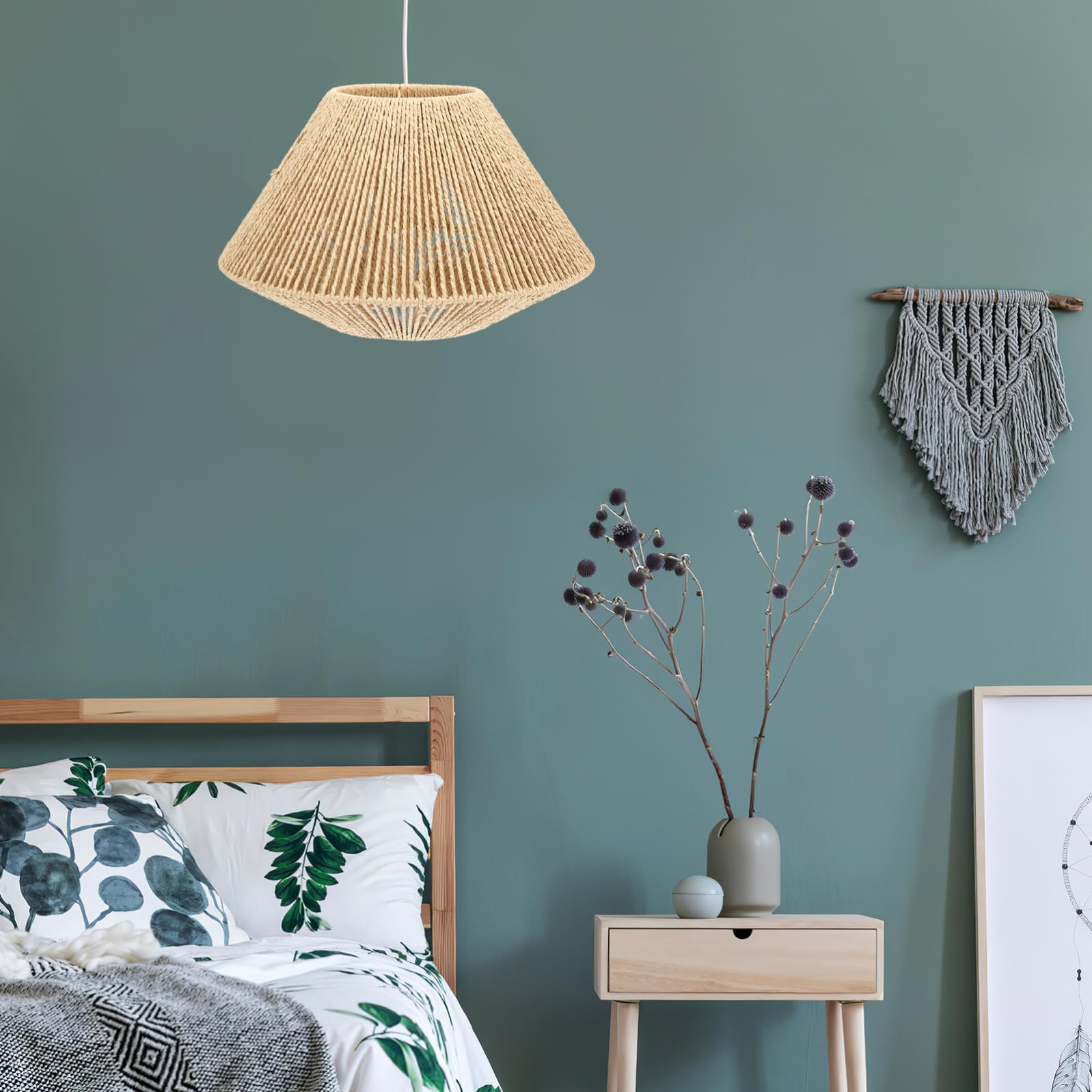 POPETPOP Paralume Illuminazione Decorativa Diffusa, Facile da Installare Retrò in Carta Intrecciata Stile Zen Rustico per Lampada E27 Adatto per Camera da Letto e Soggiorno