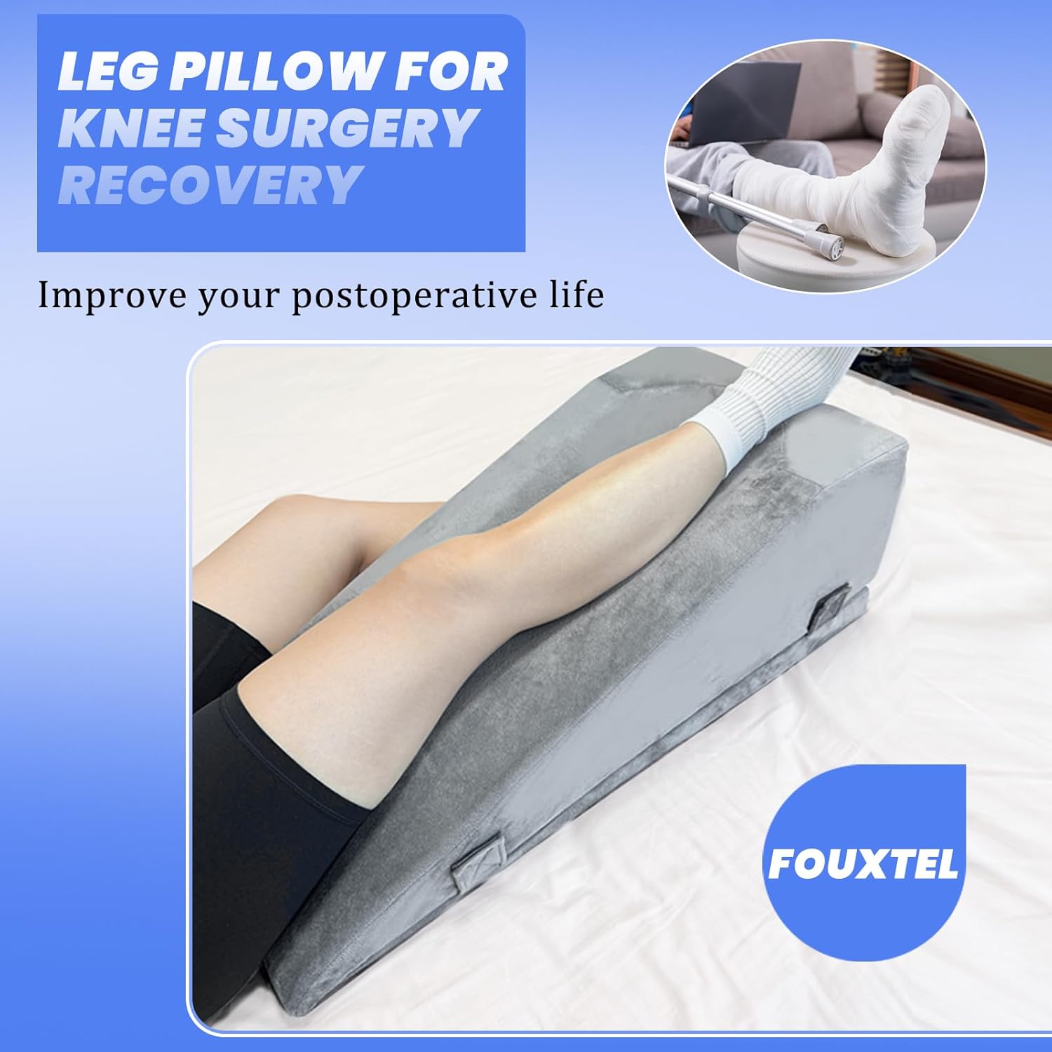 2 Adjustable Heights Leg Elevation Pillows for After Surgery, Knee Replacement Recovery Aids, Bone Foam Knee Surgery Pillow Replacement for Hip Ankle Pain Relief