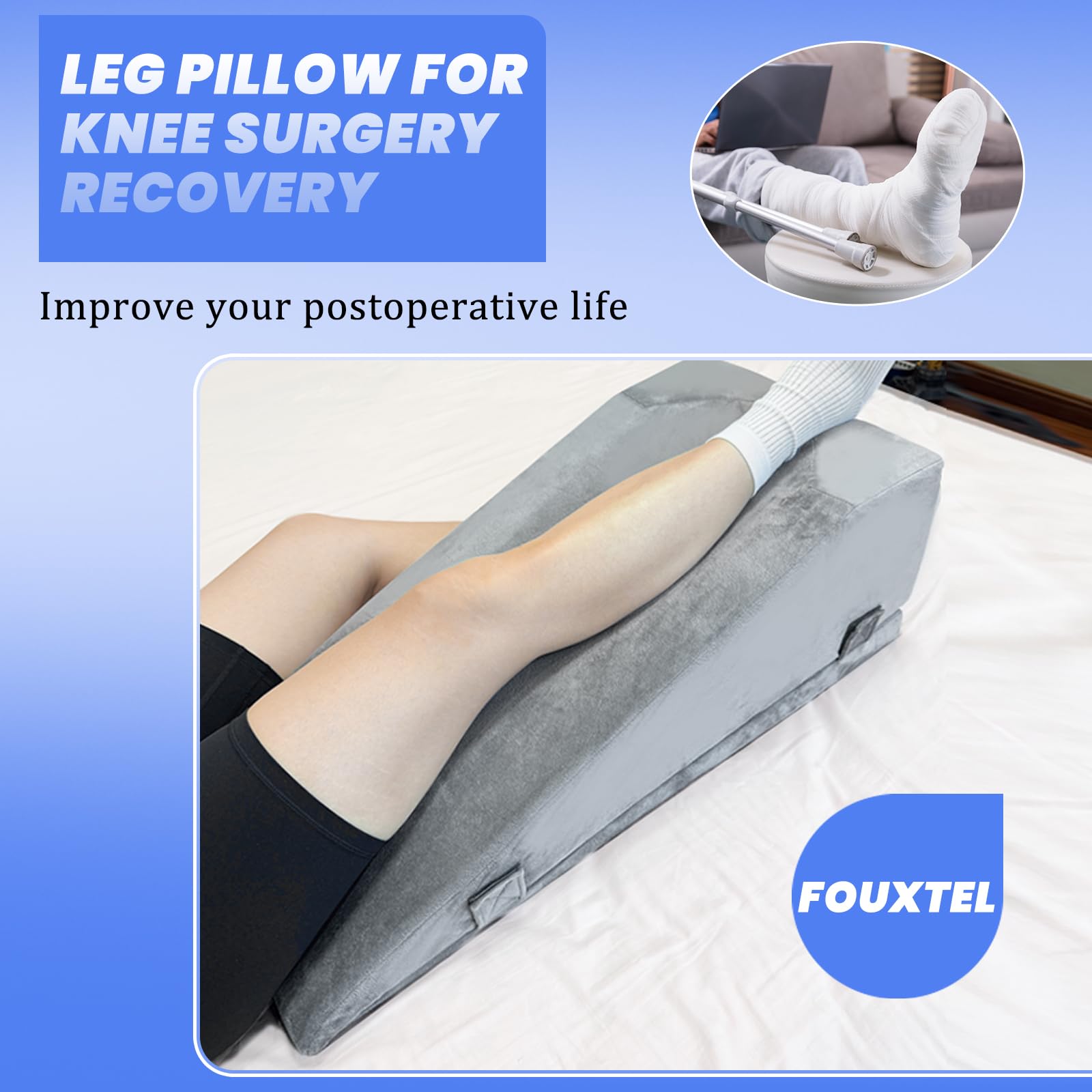 Almohada de espuma viscoelástica para dormir de lado, almohada de pierna para rodilla, color blanco