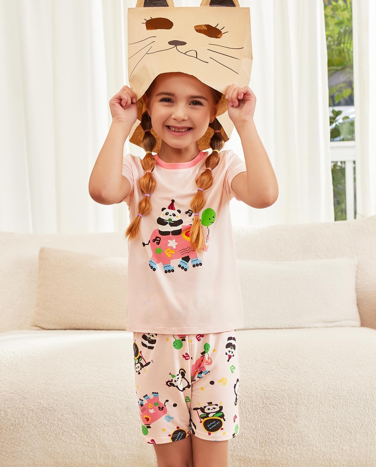 babee Reshinee Bamboo Viscose Toddler Girls Kids Short Sleeve Pajamas 3-4T Years Pink Panda Summer Cool Soft 2pcs Set Pjs Pyjamas Jammies